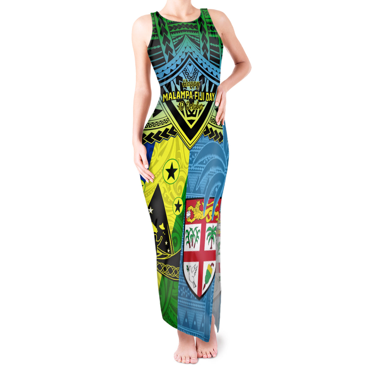 Custom Malampa Fiji Day Tank Maxi Dress Together We Grow Proud Polynesian Tapa Artsy LT14 Women Blue - Polynesian Pride