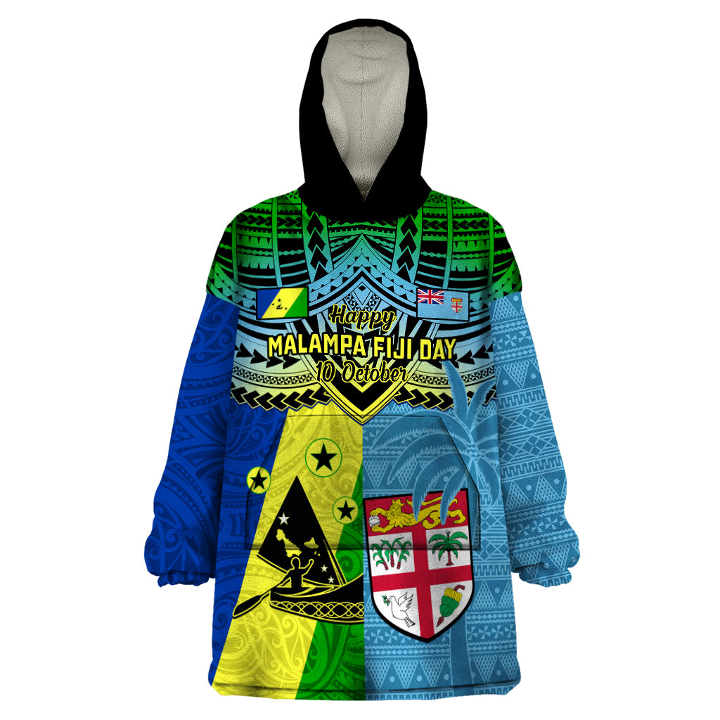 Custom Malampa Fiji Day Wearable Blanket Hoodie Together We Grow Proud Polynesian Tapa Artsy LT14 One Size Blue - Polynesian Pride