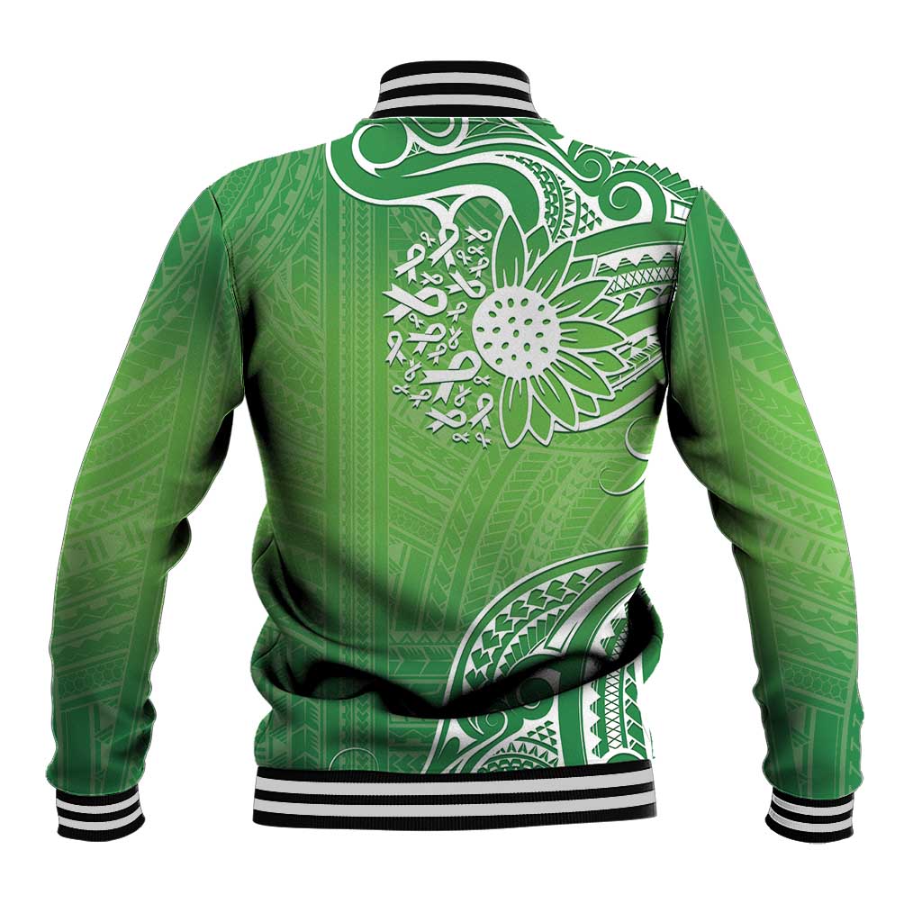 Polynesia Depression Awareness Baseball Jacket Sunflower Green Ribbons Polynesian Tattoo