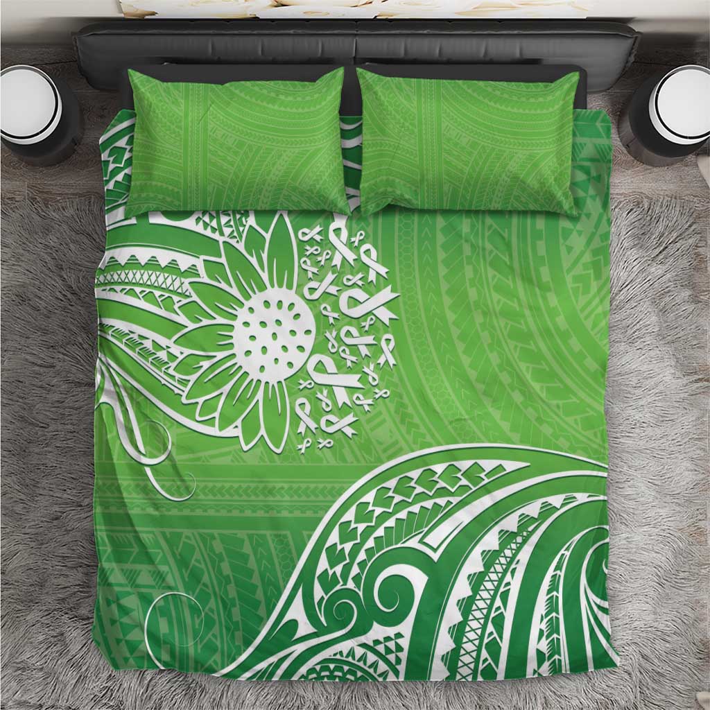 Polynesia Depression Awareness Bedding Set Sunflower Green Ribbons Polynesian Tattoo