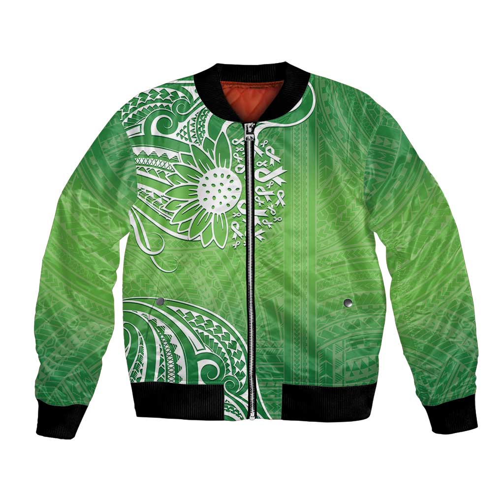 Polynesia Depression Awareness Bomber Jacket Sunflower Green Ribbons Polynesian Tattoo