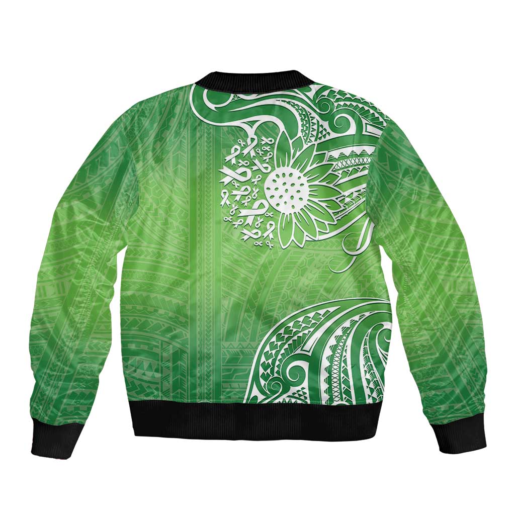 Polynesia Depression Awareness Bomber Jacket Sunflower Green Ribbons Polynesian Tattoo