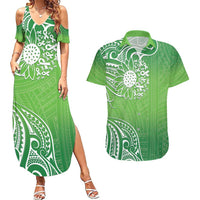 Polynesia Depression Awareness Couples Matching Summer Maxi Dress and Hawaiian Shirt Sunflower Green Ribbons Polynesian Tattoo