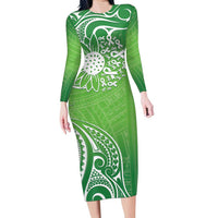 Polynesia Depression Awareness Family Matching Long Sleeve Bodycon Dress and Hawaiian Shirt Sunflower Green Ribbons Polynesian Tattoo