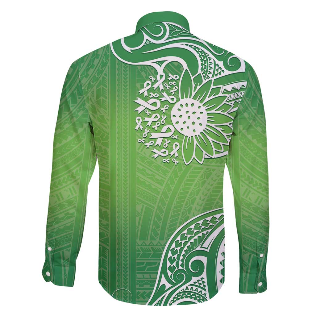 Polynesia Depression Awareness Family Matching Short Sleeve Bodycon Dress and Hawaiian Shirt Sunflower Green Ribbons Polynesian Tattoo