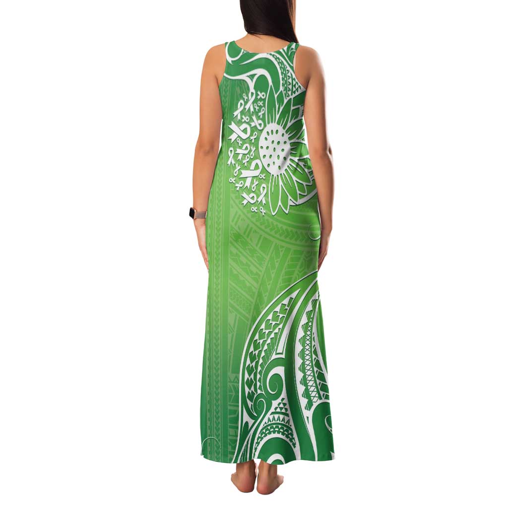 Polynesia Depression Awareness Family Matching Tank Maxi Dress and Hawaiian Shirt Sunflower Green Ribbons Polynesian Tattoo