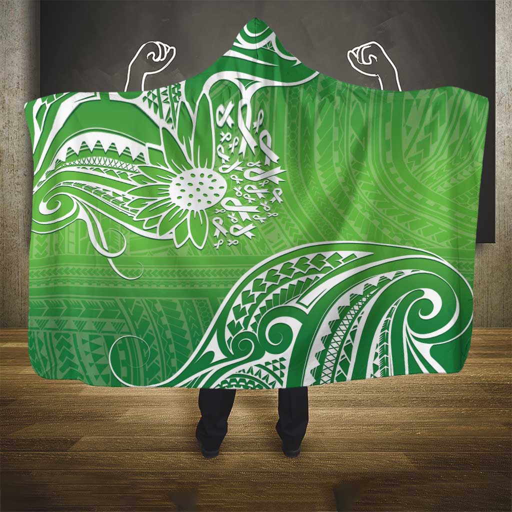 Polynesia Depression Awareness Hooded Blanket Sunflower Green Ribbons Polynesian Tattoo