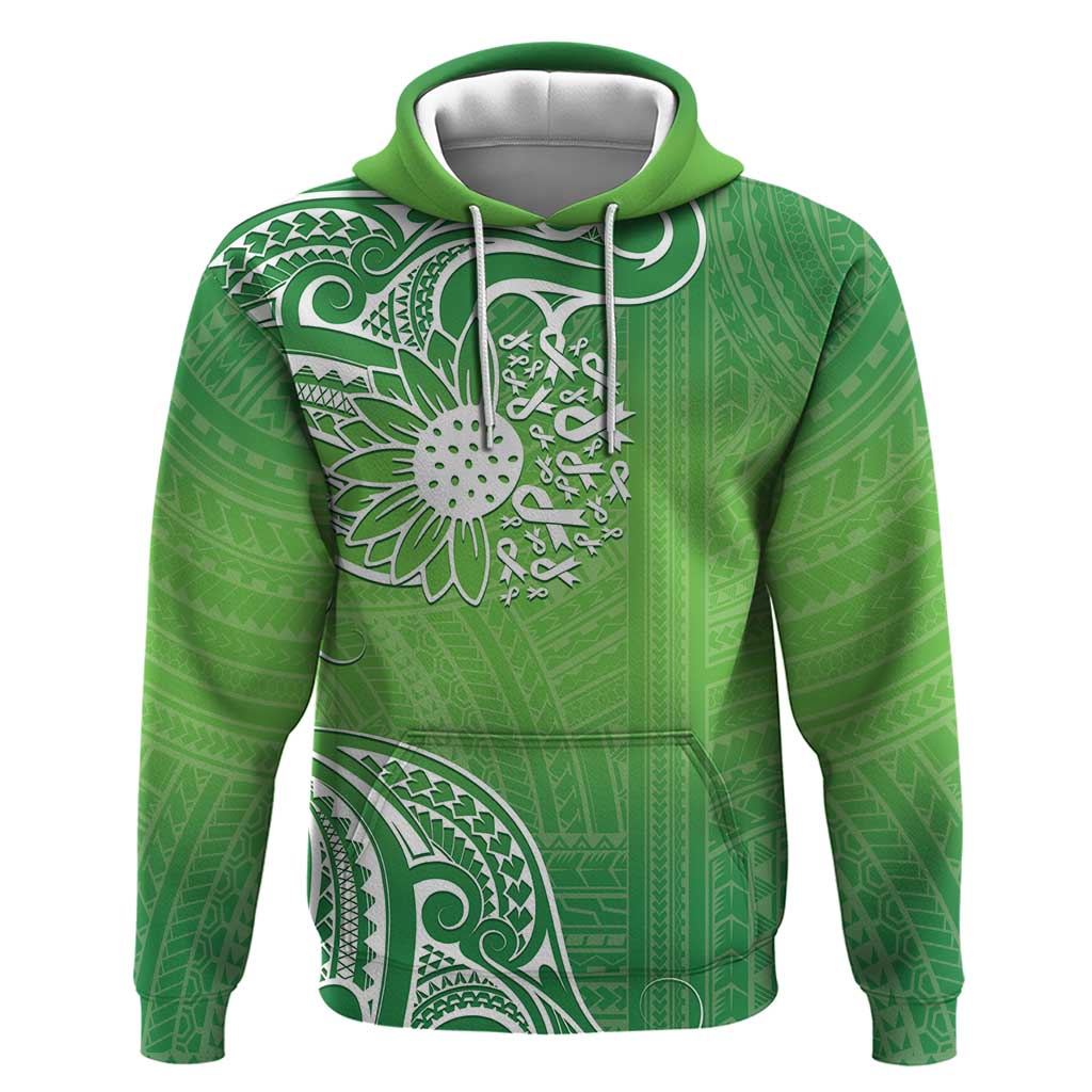 Polynesia Depression Awareness Hoodie Sunflower Green Ribbons Polynesian Tattoo