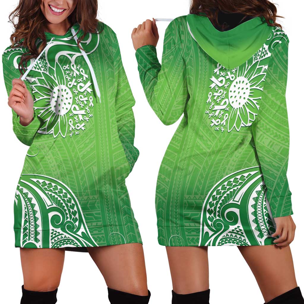 Polynesia Depression Awareness Hoodie Dress Sunflower Green Ribbons Polynesian Tattoo