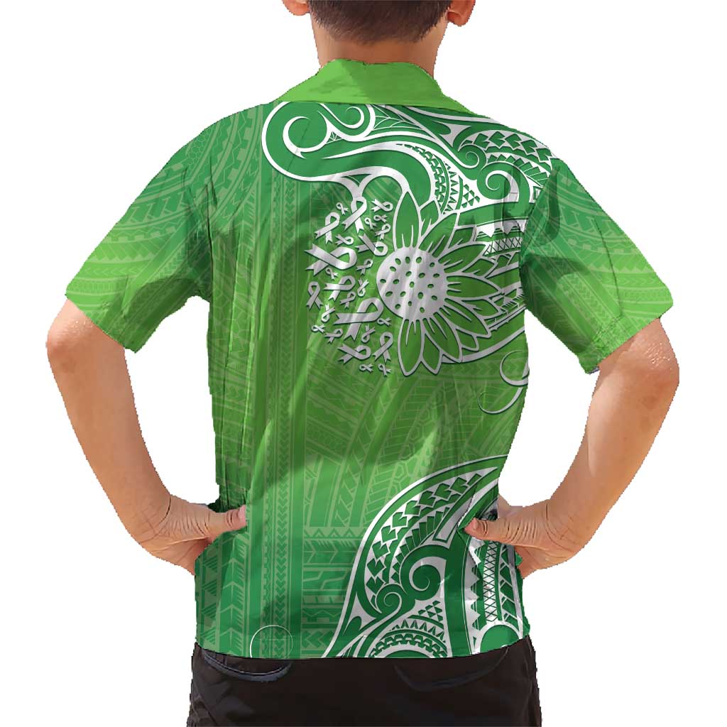 Polynesia Depression Awareness Kid Hawaiian Shirt Sunflower Green Ribbons Polynesian Tattoo