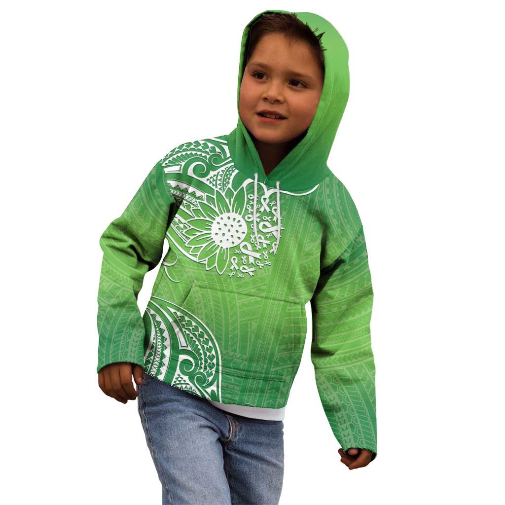 Polynesia Depression Awareness Kid Hoodie Sunflower Green Ribbons Polynesian Tattoo