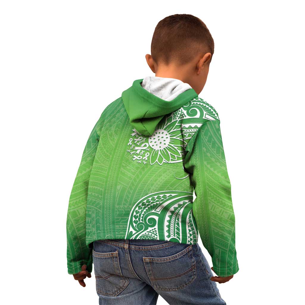 Polynesia Depression Awareness Kid Hoodie Sunflower Green Ribbons Polynesian Tattoo
