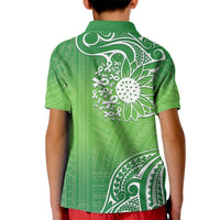 Polynesia Depression Awareness Kid Polo Shirt Sunflower Green Ribbons Polynesian Tattoo