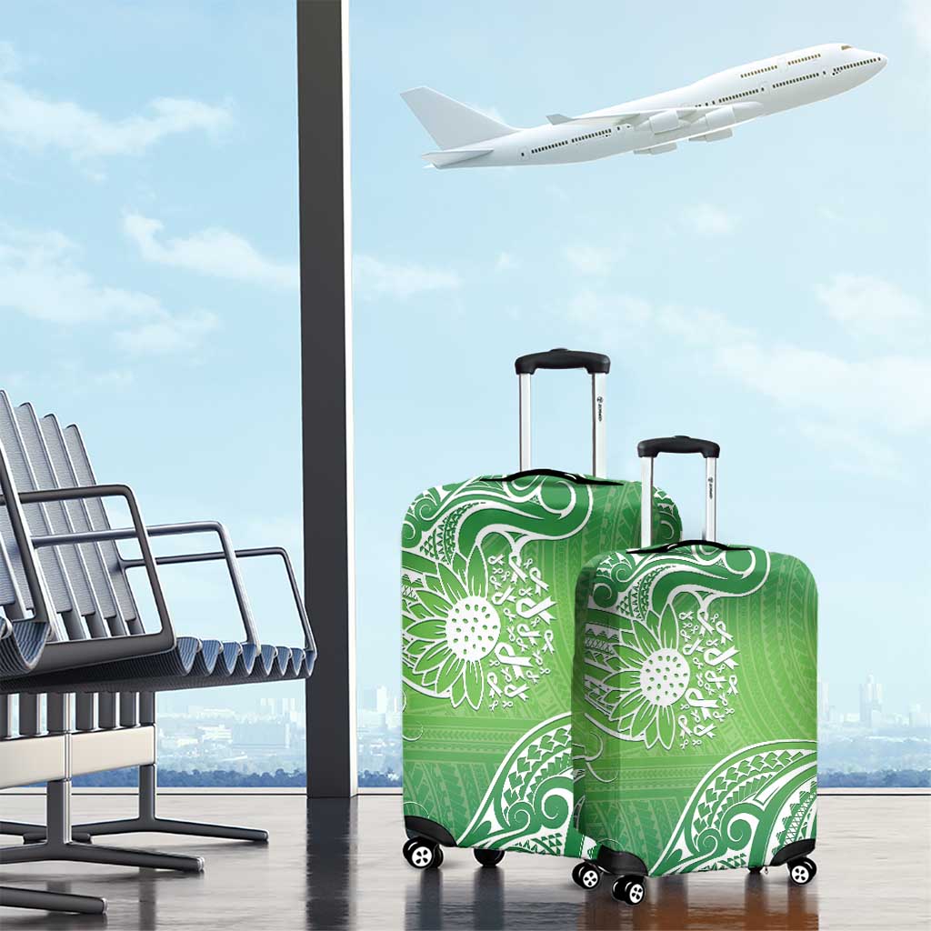 Polynesia Depression Awareness Luggage Cover Sunflower Green Ribbons Polynesian Tattoo