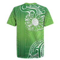 Polynesia Depression Awareness Rugby Jersey Sunflower Green Ribbons Polynesian Tattoo