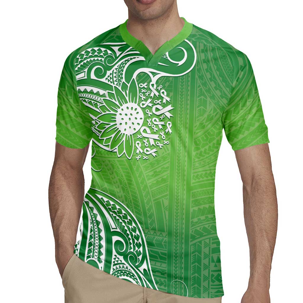 Polynesia Depression Awareness Rugby Jersey Sunflower Green Ribbons Polynesian Tattoo
