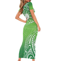 Polynesia Depression Awareness Short Sleeve Bodycon Dress Sunflower Green Ribbons Polynesian Tattoo