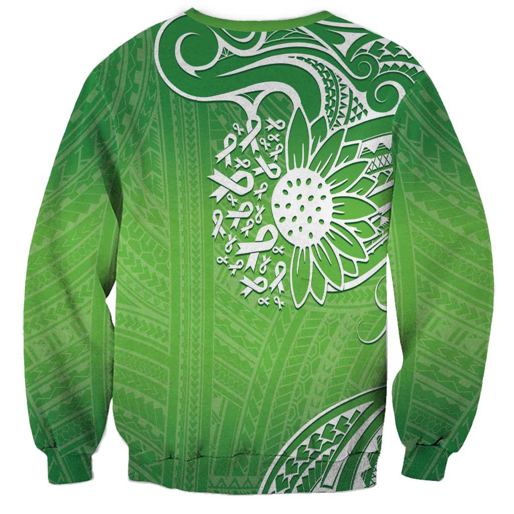 Polynesia Depression Awareness Sweatshirt Sunflower Green Ribbons Polynesian Tattoo