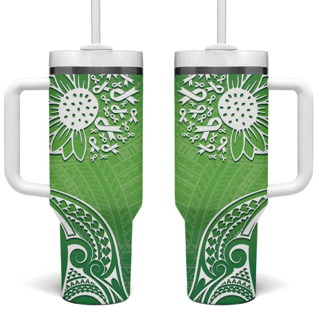 Polynesia Depression Awareness Tumbler With Handle Sunflower Green Ribbons Polynesian Tattoo