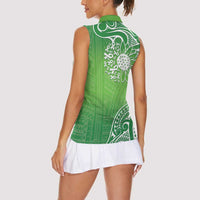 Polynesia Depression Awareness Women Sleeveless Polo Shirt Sunflower Green Ribbons Polynesian Tattoo