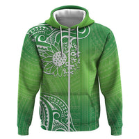 Polynesia Depression Awareness Zip Hoodie Sunflower Green Ribbons Polynesian Tattoo