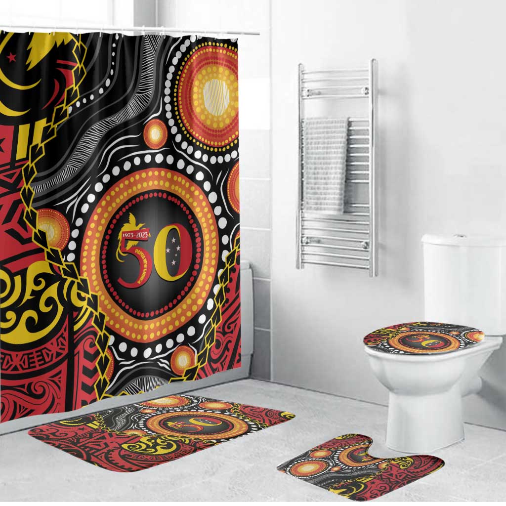 Celebrating 50 Years Papua New Guinea Bathroom Set Aboriginal Mix Papuan Pattern - Polynesian Pride