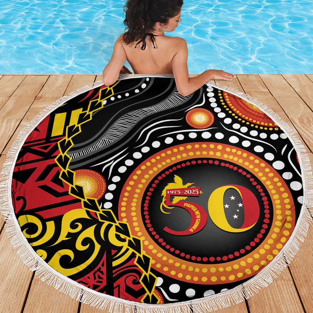 Celebrating 50 Years Papua New Guinea Beach Blanket Aboriginal Mix Papuan Pattern - Polynesian Pride