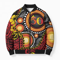 Celebrating 50 Years Papua New Guinea Bomber Puffer Jacket Aboriginal Mix Papuan Pattern - Polynesian Pride