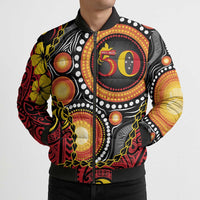 Celebrating 50 Years Papua New Guinea Bomber Puffer Jacket Aboriginal Mix Papuan Pattern - Polynesian Pride