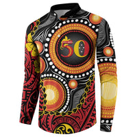Celebrating 50 Years Papua New Guinea Button Sweatshirt Aboriginal Mix Papuan Pattern - Polynesian Pride