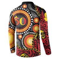 Celebrating 50 Years Papua New Guinea Button Sweatshirt Aboriginal Mix Papuan Pattern - Polynesian Pride