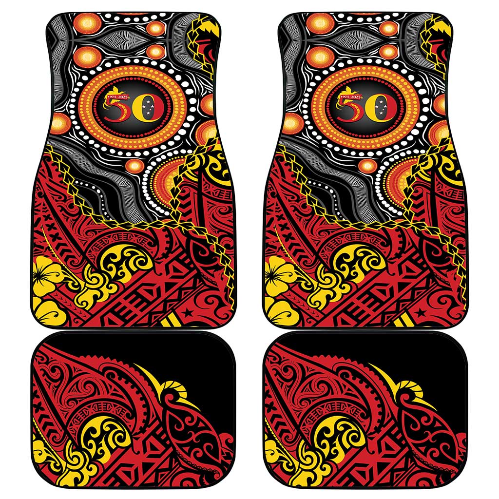 Celebrating 50 Years Papua New Guinea Car Mats Aboriginal Mix Papuan Pattern - Polynesian Pride