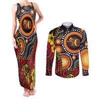 Celebrating 50 Years Papua New Guinea Couples Matching Tank Maxi Dress and Long Sleeve Button Shirt Aboriginal Mix Papuan Pattern - Polynesian Pride