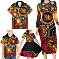 Celebrating 50 Years Papua New Guinea Family Matching Long Sleeve Bodycon Dress and Hawaiian Shirt Aboriginal Mix Papuan Pattern - Polynesian Pride