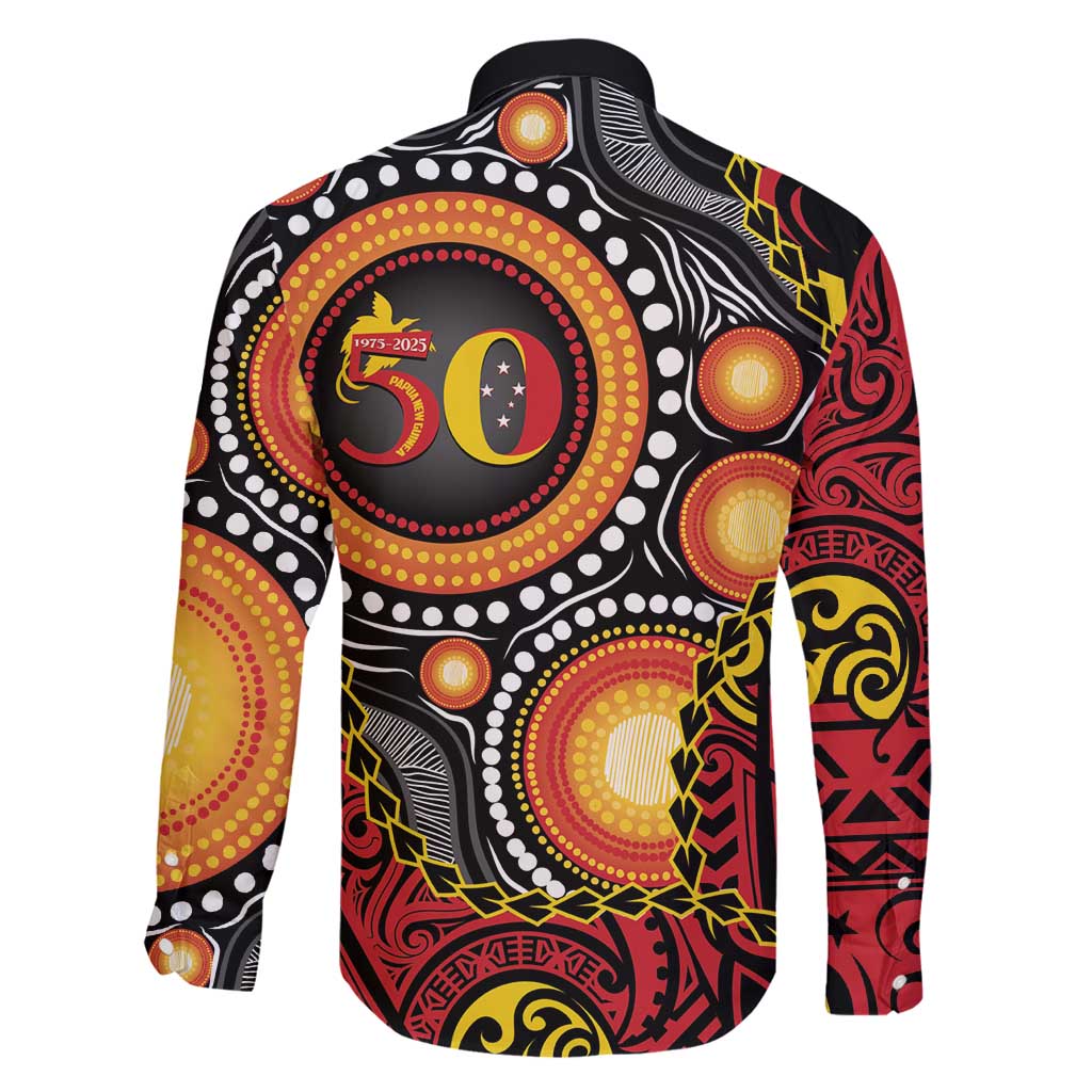 Celebrating 50 Years Papua New Guinea Family Matching Long Sleeve Bodycon Dress and Hawaiian Shirt Aboriginal Mix Papuan Pattern - Polynesian Pride