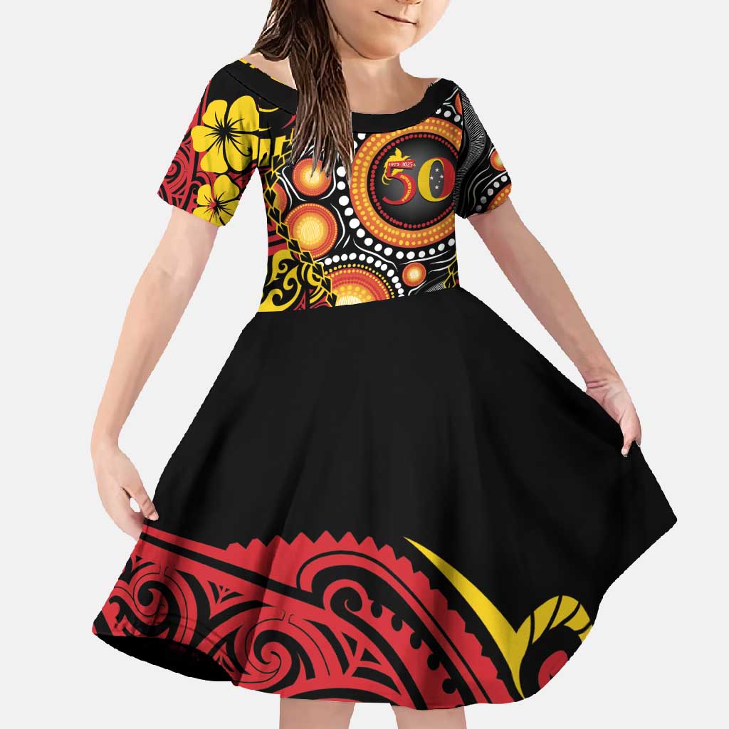 Celebrating 50 Years Papua New Guinea Family Matching Mermaid Dress and Hawaiian Shirt Aboriginal Mix Papuan Pattern - Polynesian Pride