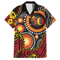 Celebrating 50 Years Papua New Guinea Family Matching Off The Shoulder Long Sleeve Dress and Hawaiian Shirt Aboriginal Mix Papuan Pattern - Polynesian Pride