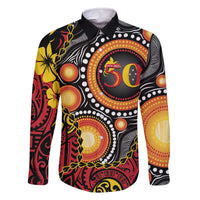 Celebrating 50 Years Papua New Guinea Family Matching Off The Shoulder Long Sleeve Dress and Hawaiian Shirt Aboriginal Mix Papuan Pattern - Polynesian Pride