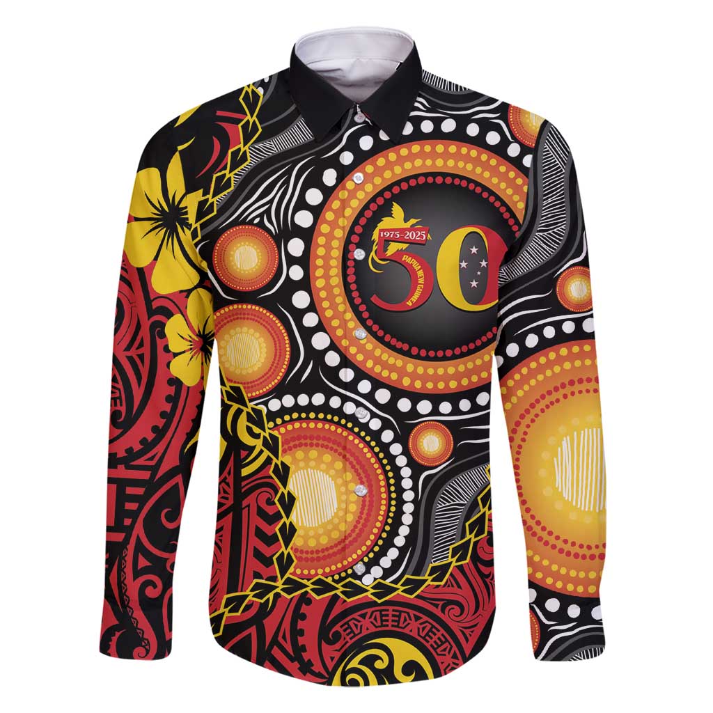 Celebrating 50 Years Papua New Guinea Family Matching Off Shoulder Short Dress and Hawaiian Shirt Aboriginal Mix Papuan Pattern - Polynesian Pride