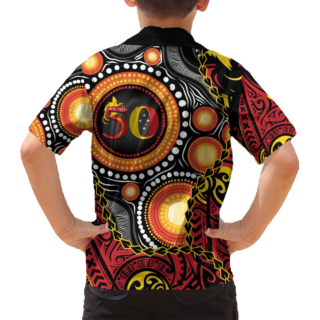 Celebrating 50 Years Papua New Guinea Family Matching Puletasi and Hawaiian Shirt Aboriginal Mix Papuan Pattern - Polynesian Pride