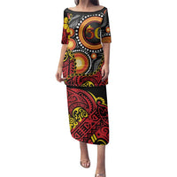 Celebrating 50 Years Papua New Guinea Family Matching Puletasi and Hawaiian Shirt Aboriginal Mix Papuan Pattern - Polynesian Pride