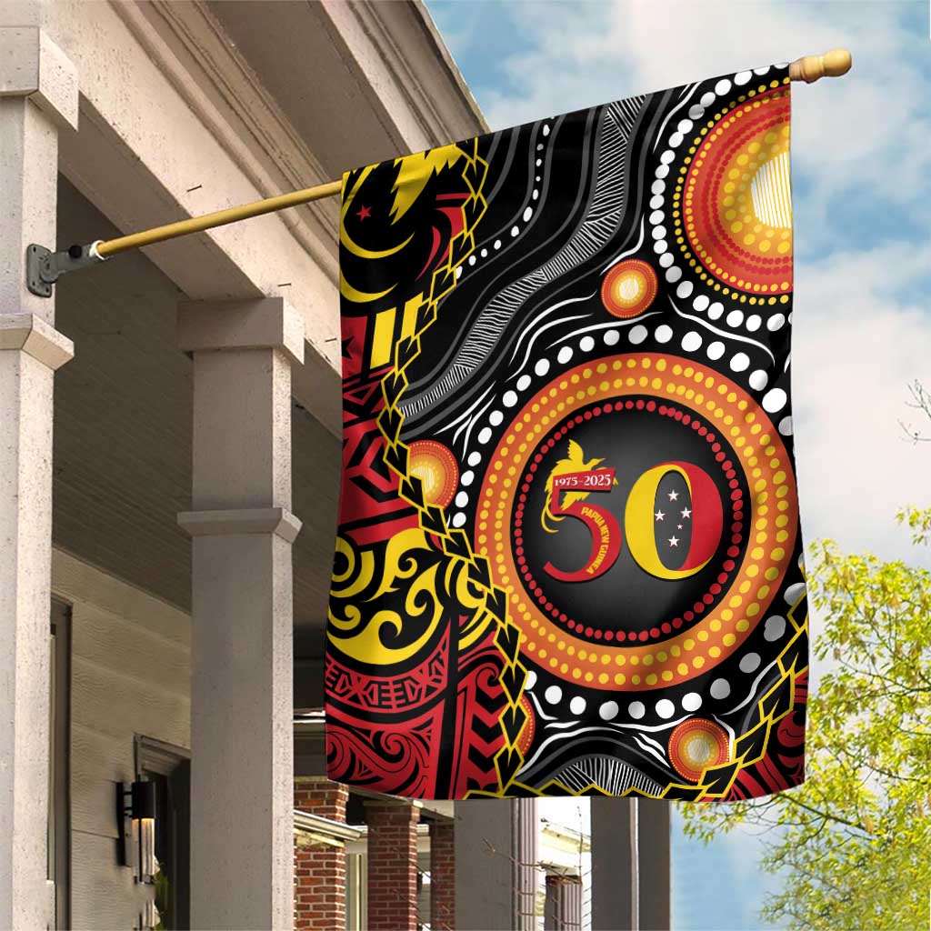 Celebrating 50 Years Papua New Guinea Garden Flag Aboriginal Mix Papuan Pattern - Polynesian Pride