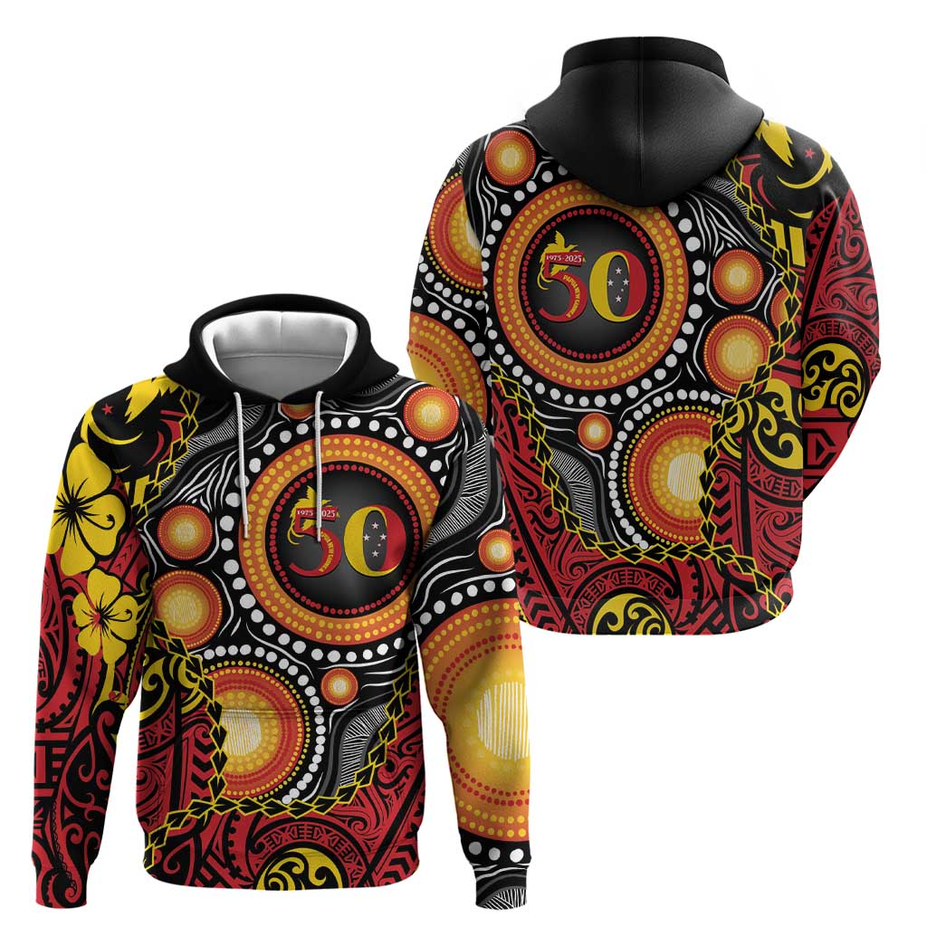 Celebrating 50 Years Papua New Guinea Hoodie Aboriginal Mix Papuan Pattern - Polynesian Pride