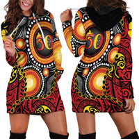 Celebrating 50 Years Papua New Guinea Hoodie Dress Aboriginal Mix Papuan Pattern - Polynesian Pride