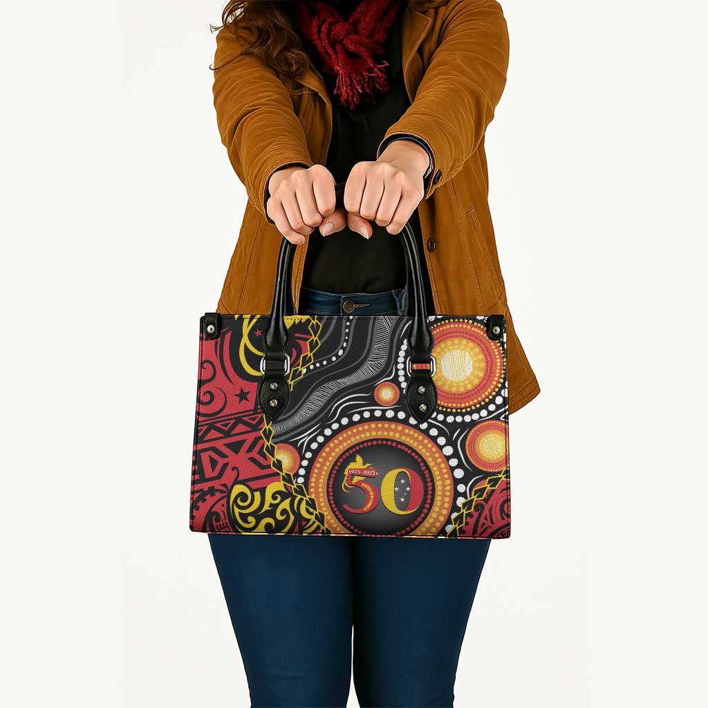 Celebrating 50 Years Papua New Guinea Leather Bag Aboriginal Mix Papuan Pattern - Polynesian Pride