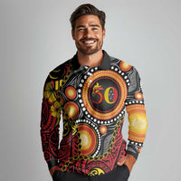 Celebrating 50 Years Papua New Guinea Long Sleeve Polo Shirt Aboriginal Mix Papuan Pattern - Polynesian Pride