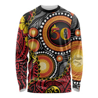 Celebrating 50 Years Papua New Guinea Long Sleeve Shirt Aboriginal Mix Papuan Pattern - Polynesian Pride