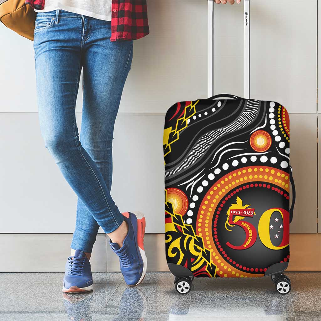 Celebrating 50 Years Papua New Guinea Luggage Cover Aboriginal Mix Papuan Pattern - Polynesian Pride