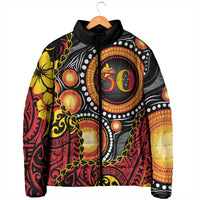 Celebrating 50 Years Papua New Guinea Padded Jacket Aboriginal Mix Papuan Pattern - Polynesian Pride