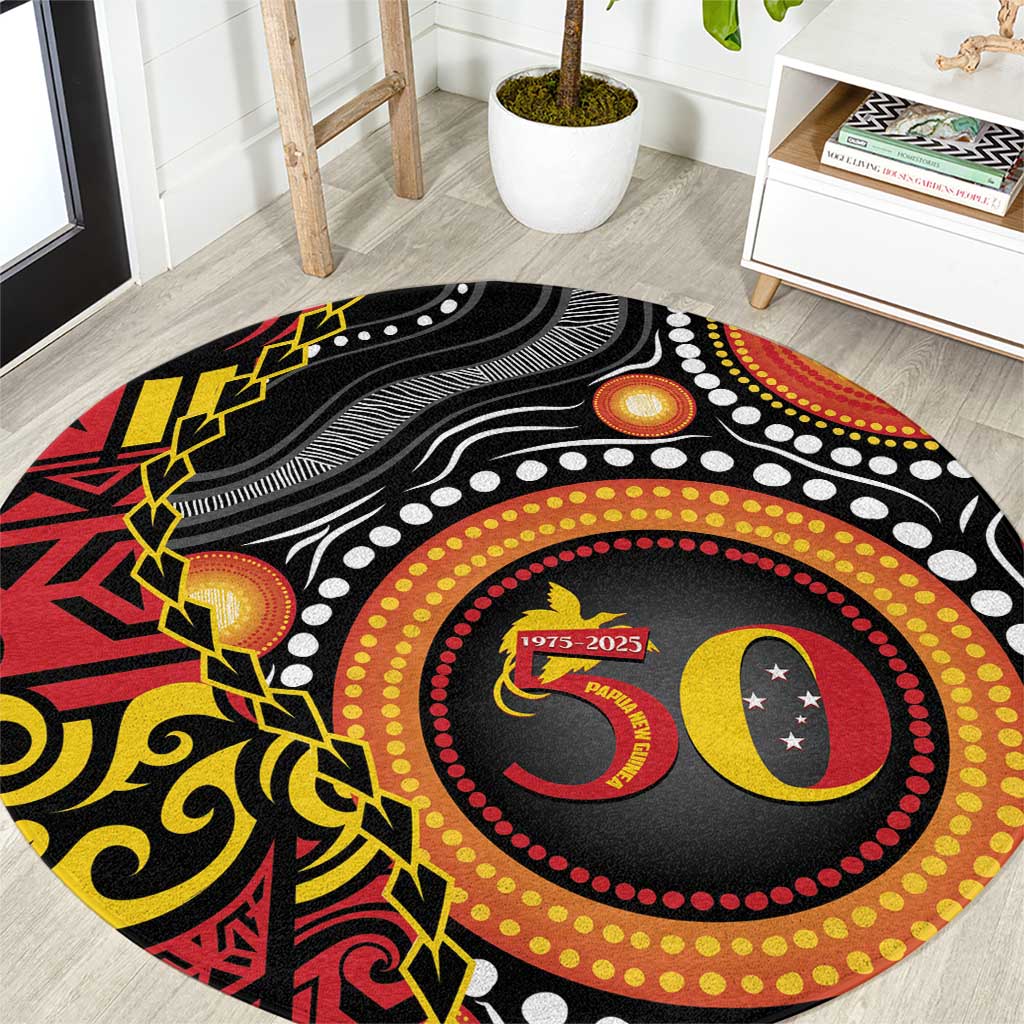 Celebrating 50 Years Papua New Guinea Round Carpet Aboriginal Mix Papuan Pattern - Polynesian Pride